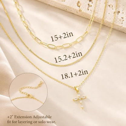 3pcs Gold Cross Necklace for Women, Layered Necklace - color: Gold 2