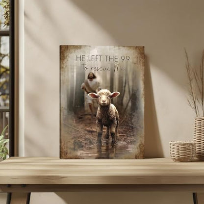 Framed Jesus Saves the Lost Lambs Canvas Wall Art,12x16in - color: Jesus Lamb, size: 16"L x 12"W
