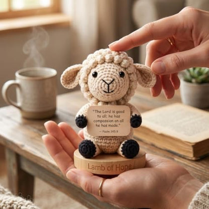 Christian Gifts for Women - Lamb of Hope Crochet with 92 Bible Verse Signs - Religious Faith Based Emotional Support Desk Decor, Positive Affirmation Cards for Women Men Teens Baptism Church Catholic