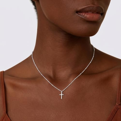925 Sterling Silver Cross Necklace for Women Dainty Cross Necklace - color: Silver -18"