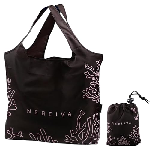 55 Pound Reusable Shopping Bag - Folds into a Small Pouch - Washable Reusable Grocery Bag, Durable & Stylish with handles for Easy Shoulder or Hand Carry - color: Onyx Black