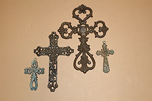 Old-World Mission Style Cast Iron Wall Crosses Gift Set - Corpus Christy Collection 6 Crosses