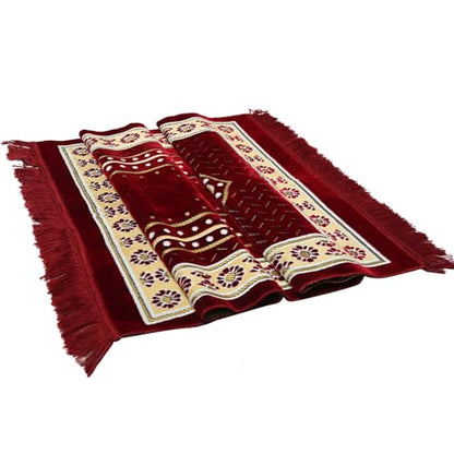 Turkish Muslim Prayer Rug, Mat with Beads for Men Women, Ramadan Hajj Gift (RED) - color: Red