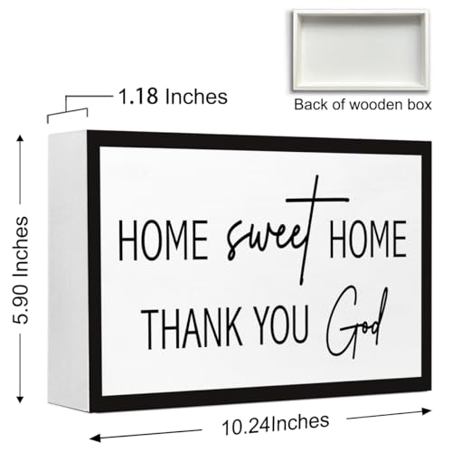Home Sweet Home Sign Wooden Box Desk Decor,Rustic Farmhouse Home Thank You God Wood Block Sign for Home Living Room Shelf Tabletop Decor 10'' x 6'' - style: Home Sweet Home