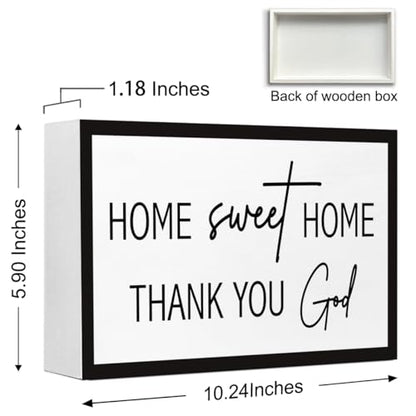 Home Sweet Home Sign Wooden Box Desk Decor,Rustic Farmhouse Home Thank You God Wood Block Sign for Home Living Room Shelf Tabletop Decor 10'' x 6'' - style: Home Sweet Home