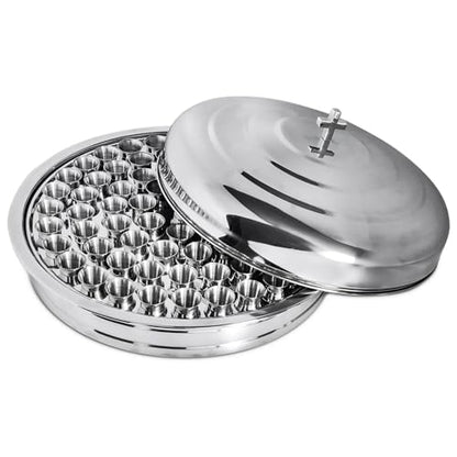 Communion Tray Set 72 Stainless Steel Chalice Cups Bread Tray with Lid