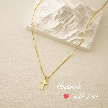 NIXMAX Small Cross Necklace for Women, 14K Gold Silver Plated Pendant - color: Gold-Simple Small Cross