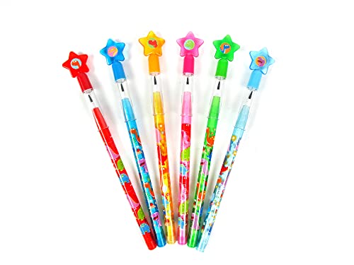 TINYMILLS 24 Pcs Dinosaur Stackable Push Pencil Assortment with Eraser for Party Favors Goodie Bag Stuffers VBS Classroom Rewards Pinata Fillers Carnival Prize