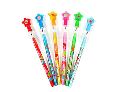 TINYMILLS 24 Pcs Dinosaur Stackable Push Pencil Assortment with Eraser for Party Favors Goodie Bag Stuffers VBS Classroom Rewards Pinata Fillers Carnival Prize
