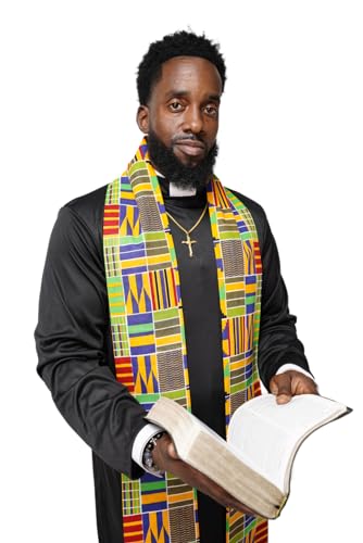 Dupsie's Kente African Print Church Clergy Pastor Choir Stole/Sash with Fringes - color: Blue