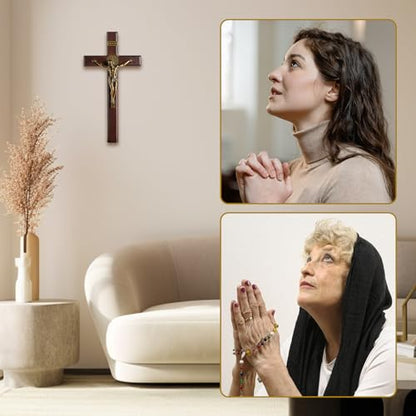 KUXBET Crucifix Wall Cross with Standing,10inch Jesus Catholic Wooden Cross - color: Standing Tabletop