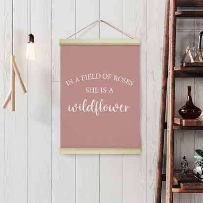 LWBEO In A Field Of Roses She Is A Wildflower Poster Hanger Frame, Girl Nursery Wildflower Wooden Canvas Art Print, Pink Positive Wall Art for Toddler Baby Girls Room Bedroom Playroom 12x16in -03 - color: In A Field Of Roses She Is A Wildflower