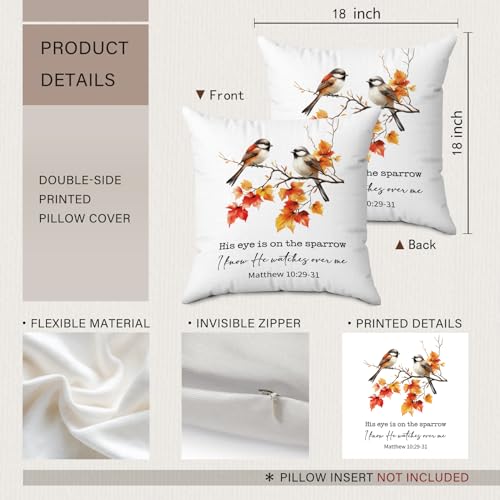Fall Christian Chickadee Bird Throw Pillow Covers 18x18 - color: Sparrow
