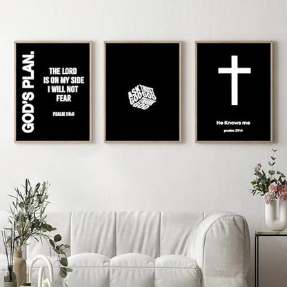 QBZWART Christian Jesus Wall Art, Black White God Canvas, Religious Bible Verse Poster, Modern Cross Painting, Scripture Prints for Bedroom, 16x24 Inch Unframed, Set of 3 - color: Christian Jesus Wall Art, size: 16x24Inch