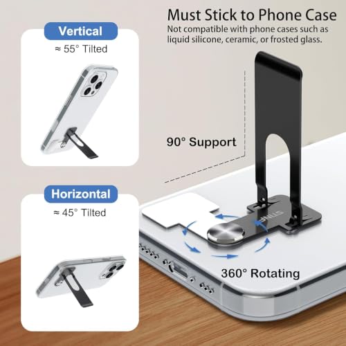 Phone Slim Kickstand, Ultra Thin Vertical and Horizontal 360° Rotating Universal Steel Metal Stable Stand Pocket Friendly Sticky Holder for iPhone Samsung Cellphone Case (Black 2-Pack) - color: Black