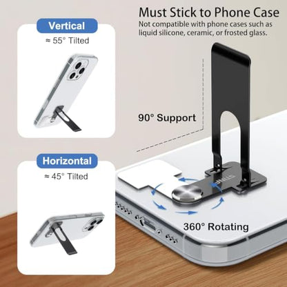 Phone Slim Kickstand, Ultra Thin Vertical and Horizontal 360° Rotating Universal Steel Metal Stable Stand Pocket Friendly Sticky Holder for iPhone Samsung Cellphone Case (Black 2-Pack) - color: Black