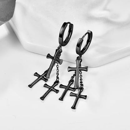 Cross Earrings 925 Sterling Silver Cross Dangle Earrings Christianity Jewelry Gift for Men Women - style: 3 Cross-Black