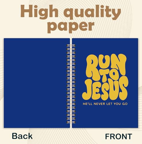 Yellow and Blue Christian Spiral Notebook, Run to Jesus Bible Verse Journal, Religious Scripture Journals for Writing, Bible Notebooks for Note Taking, Church Notes Journal, 5.5x8.3 Inch - color: God-Yellow and Blue