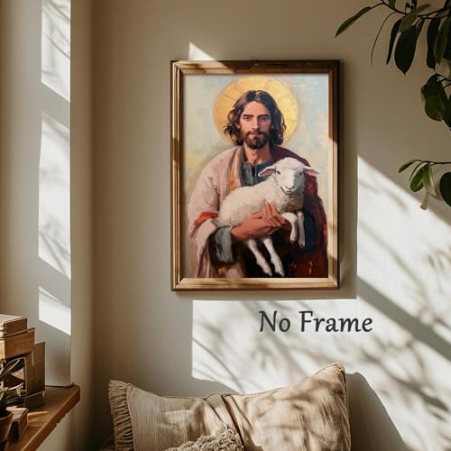 Jesus Holding Sheeps Canvas Wall Art Good Shepherd Poster Jesus And Lamb Print Christian Easter Pictures Abstract Christ Artwork Picture Of Christ Portraits The Sheep Painting 16x24in No Frame - color: A3Unframed