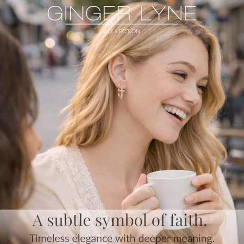 Cross Hoop Earrings for Women by Ginger Lyne – 20 or 30mm 14KT Gold Plated with Clear Cubic Zirconia – Jesus Religious Christian Jewelry for Church or All Occasion Wear - color: Rose Tone-30mm