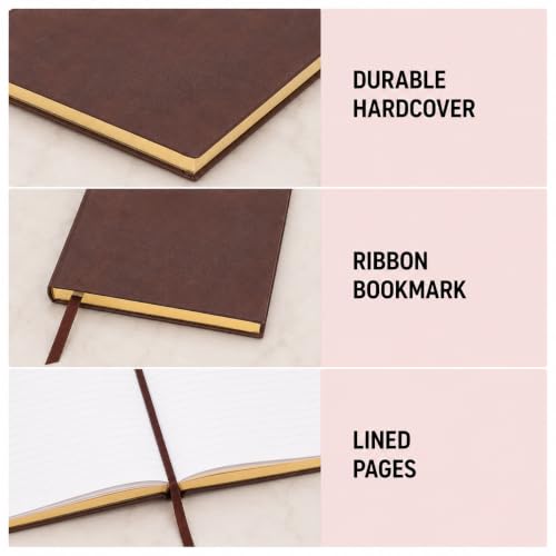 WORLD TRAVELER Large Lined Journal Notebook 256 Ruled White & Ivory Pages - color: Brown Leatherette