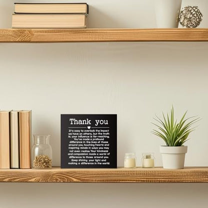Thank You 6x6 Inch Inspirational Wood Box Signs Gifts for Coworker - color: Black