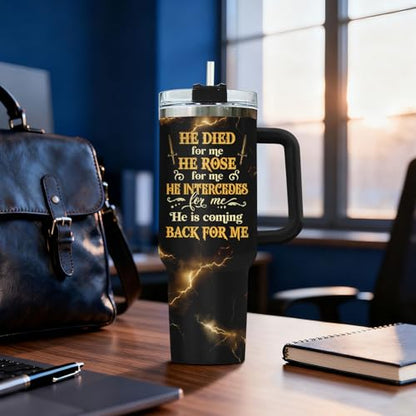 34HD Christian Lion Faith 40 oz Tumbler with Handle, Faith Gift - color: Christian God