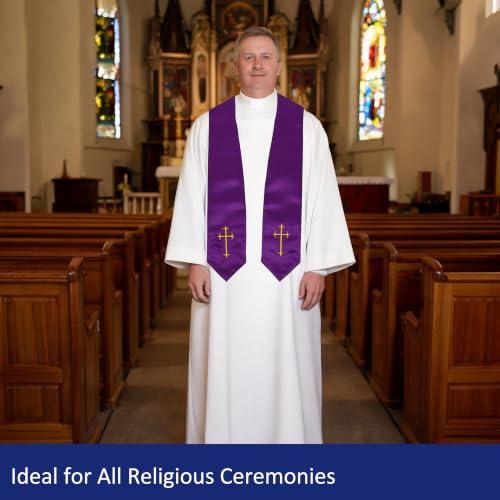 Clergy Stole, Choir Stole with Cross Embroidery 60'' - color: Purple