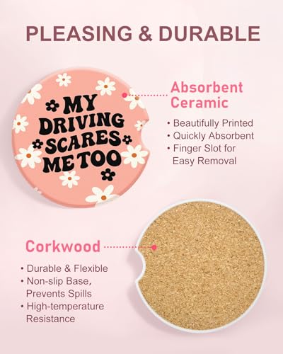 Swooflia 2 Pack Absorbent Ceramic Car Coasters for Women - color: Pink