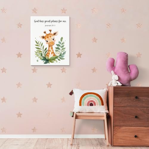 SZERE Woodland Nursery Animals Bible Verse Canvas Wall Art Decor Prints Posters, Cute Baby Giraffe Forest Nursery Room Bedroom Bathroom Playroom Wall Art Decor for Nursery Kids Teen Girls Gifts, Christian Psalm 91 Wall Art Classroom Wall Decor, Canvas Fra