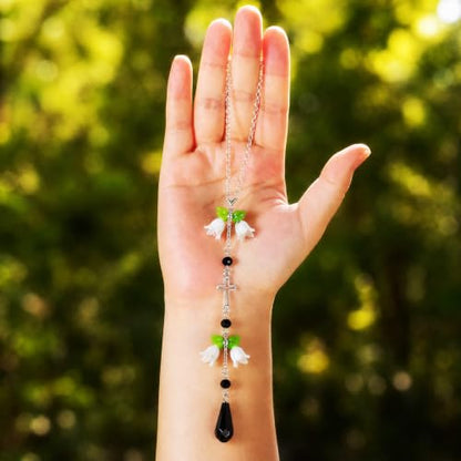 Black Flower Cross Car Rearview Mirror Charm Lily of Valley - color: Black - Flower
