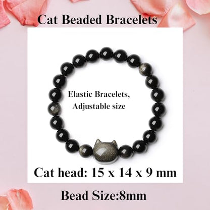 XIANNVXI Crystal Bracelet for Women Men 8 mm Natural Stone Beaded Bracelets Cat Bracelets Cross Bracelets Heart Bracelelt Jewelry for Women Birthday Gifts Stretch Bracelet - color: Gold Sheen Obsidian