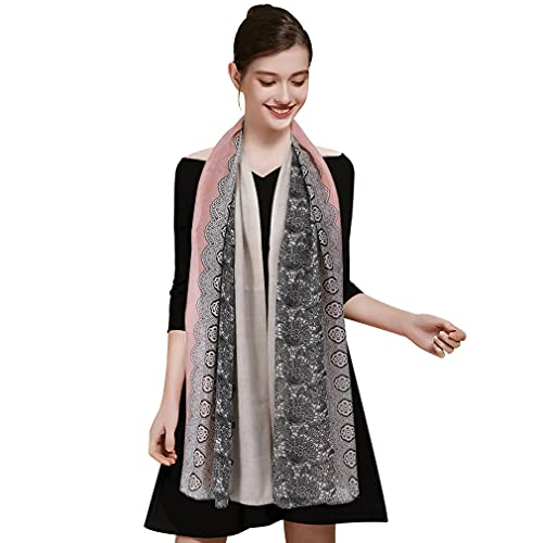 GERINLY Fashion Scarves for Women Lightweight Lace Printed Scarf Shawl Wrap - color: Darkgreypink