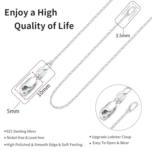 Jewlpire 18k Gold Plated 925 Sterling Silver Chain Necklace for Women, 1.1mm Cable Chains Necklace Thin & Dainty & Sturdy Women's Chain Necklaces, 14/16/17/18/20/22/24 Inches - color: Silver, size: 14 Inch