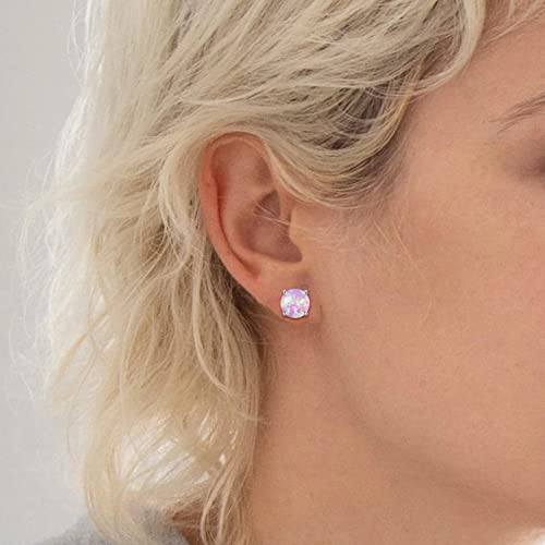 CERSLIMO Multi Colors fire Opal Stud Earrings Birthstone Earrings For Women 8mm - color: 07 Light Purple