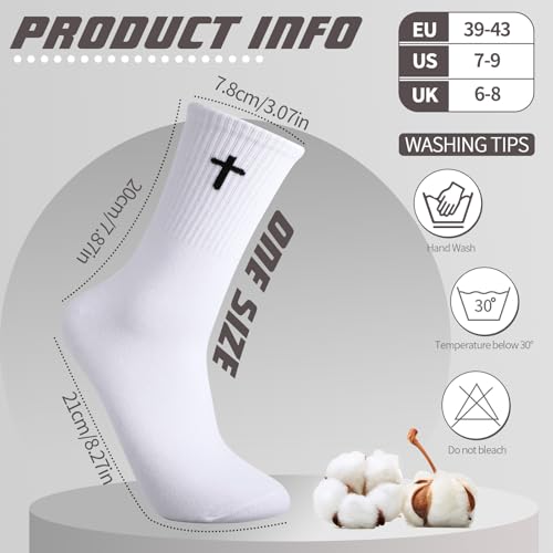 6 Pairs Cross Socks for Men US 7-9 Christian Pastor Crew Socks - color: Black, White, Gray