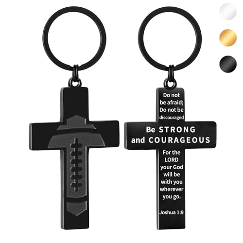 Football/Baseball/Soccer/Basketball Cross Keychain for Men Sport Gifts - color: Black, style: Football-joshua 1:9