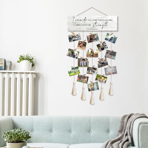 I Can Do All This Through Him Bible Verse Hanging Photo Display Wall Decor,Christian Picture Frames with Scripture,Family Picture Frames Collage Wall Decor for Christian
