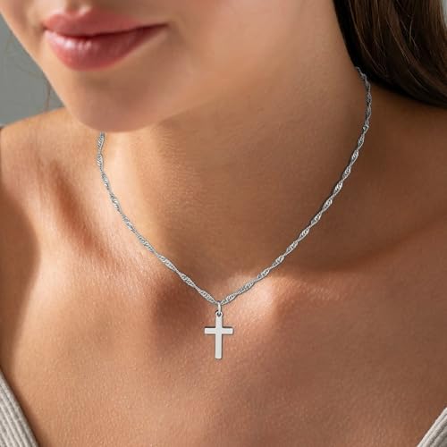 18K Gold Plated Cross Necklace for Women Trendy - color: 1-Tiny Cross(Silver)
