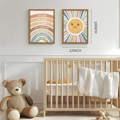 2 Piece Framed Boho Rainbow Kids Room Wall Art 12x16 Inch - color: sunshine, size: 16"L x 12"W