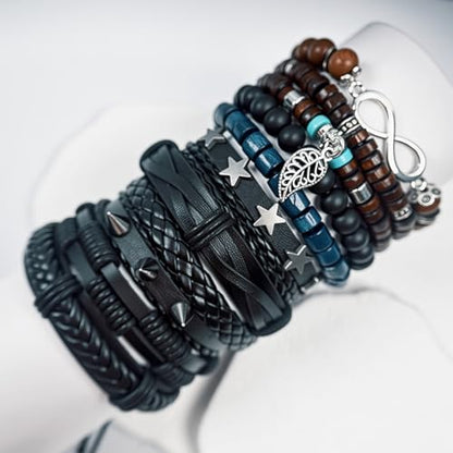Punk Braided Leather Bracelets for Men Women Tribal Wrap Wristband - color: Star