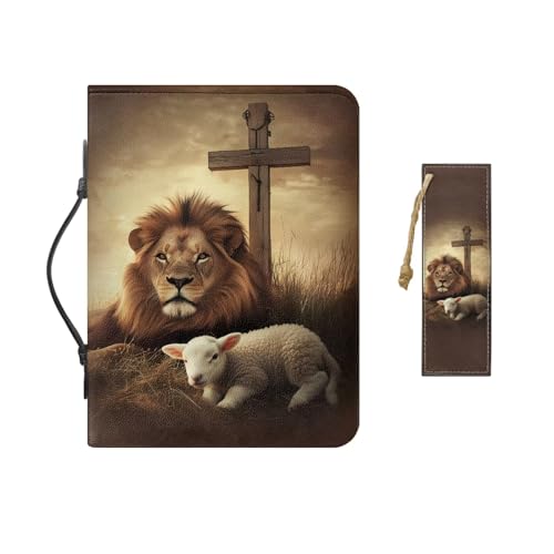 Bible Cover Case for Women Men Large Size Bible Holder with Bookmark Bible Carrying Case ladies Bible Bag,Size M-2XL - color: Lion Sheep, size: Medium