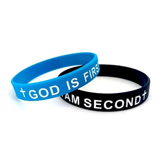 Pingyongchang GOD IS FIRST Bracelet, IM SECOND Bangles,Christian Religious Rubber Bracelet for Women Men,Inspirational Bible Verse Wristbands,Motivational Encouragement Gift - style: H Blue Black 2