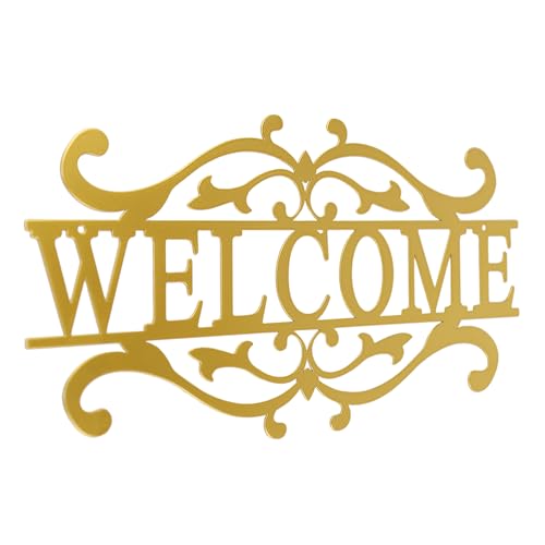 AHYS Metal Welcome Sign for Front Door Vintage Welcome Door Sign for Indoor Outdoor Wall Decor - Gold - color: Gold
