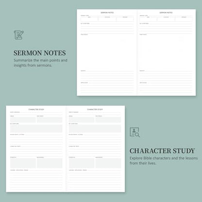 Bible Study Journal & Notebook for Women and Men, 7.1" x 10.4" - color: Dark Green, size: B5 ( 7" x 10.2" )