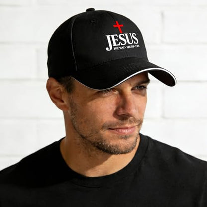 Jesus Baseball Cap for Men and Women Adjustable Christian Trucker Hat Fashion Cross Golf Hat - color: Jesus the Way Truth Life Cross