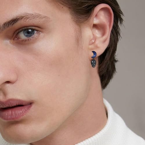 Black Dangle Drop Earrings 925 Sterling Silver Turquoise Earrings Jewelry Gifts for Women Men - style: Skull-Lapis Lazuli