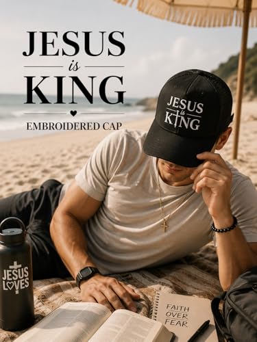 Christian Hat for Men Women - Premium Embroidered Faith Baseball Cap - Religious Jesus Gifts, Mesh Back Trucker Hats - color: Jesus is King-black
