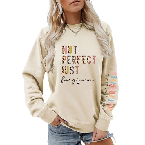 Not Perfect Just Forgiven Christian Crewneck Sweatshirts For Women - color: Beige, size: Medium
