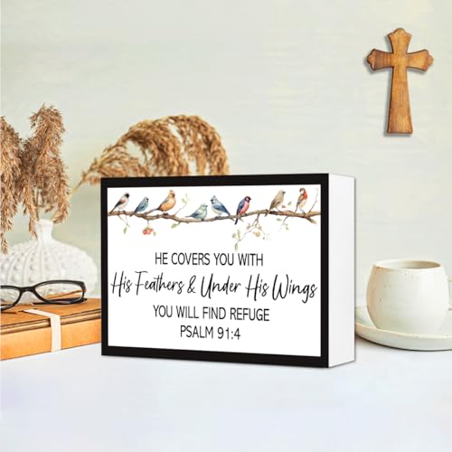 Psalm 9:14 Christian Wood Box Sign Desk Decor,Bible Verse Wooden Block Sign for Scripture Home Farmhouse Bedroom Wall Shelf Tabletop Decor - style: Psalm 9:14